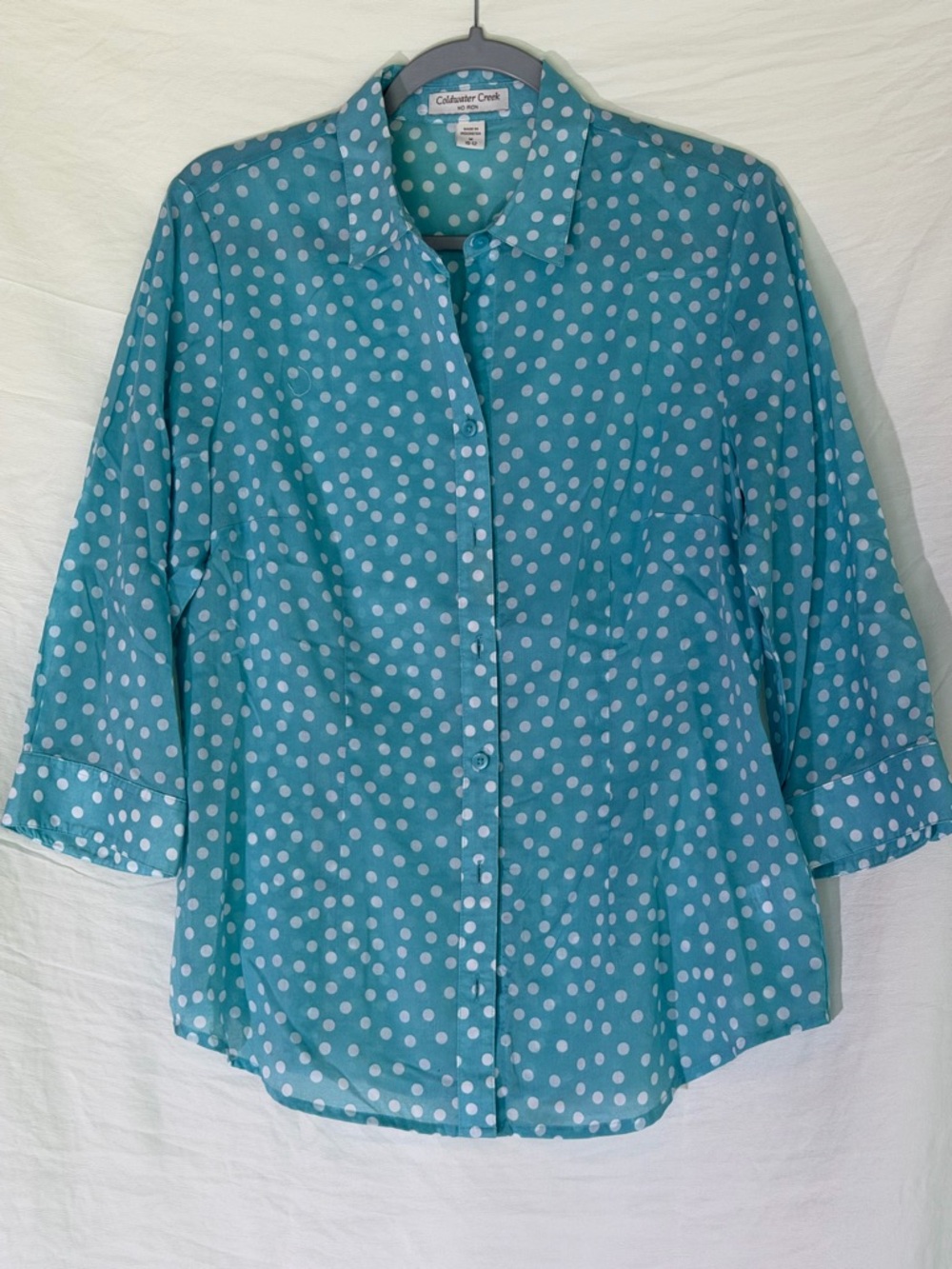 Coldwater Creek Teal Polka Dot Button-Front Shirt
